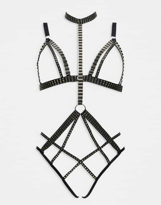 Ann Summers - Cleopatra - Ensemble harnais de cou élaboré et string - Noir