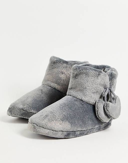 Women Ann Summers cosy sparkle heart bootie slippers in grey 