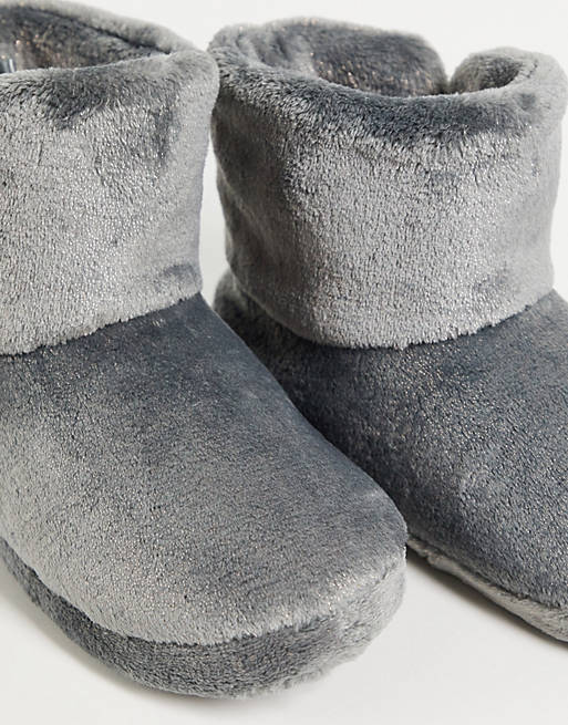 Women Ann Summers cosy sparkle heart bootie slippers in grey 