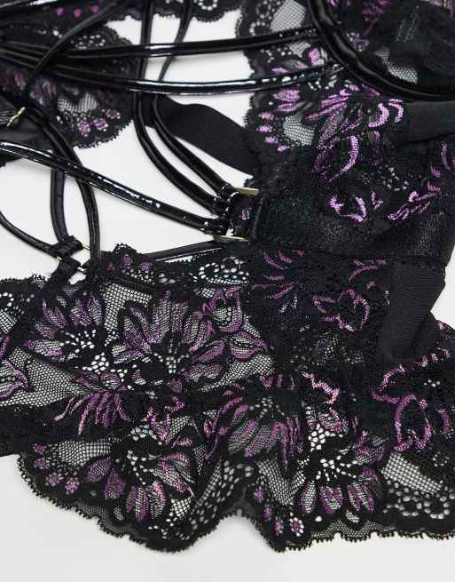 Ann Summers crotchless teddy in black and lilac, 2 of 3
