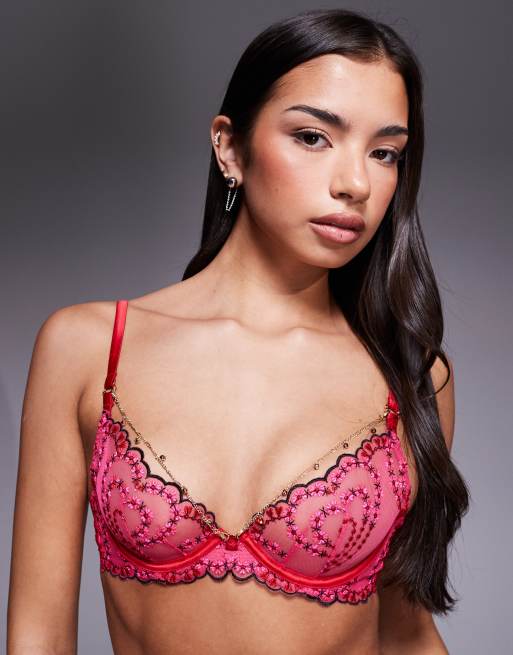 Ann Summers - Cupid's Love - Reggiseno scollo profondo non imbottito rosa con catenina rimovibile, 4 di 4
