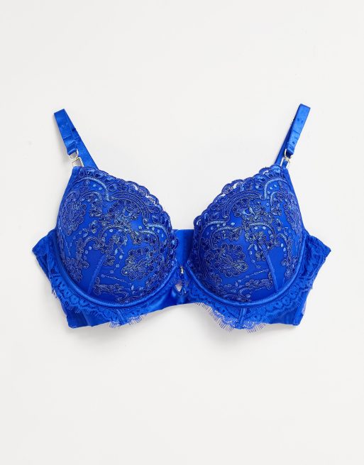 Ann Summers Curve - Fiercely S e x y - Diep uitgesneden bh met borduurwerk en lovertjes in kobaltblauw