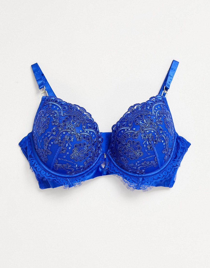 Ann Summers Curve Fiercely Sexy Sequin Embroidered Lace Plunge Bra In Cobalt-Blue