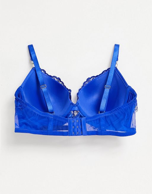 Ann Summers Curve Fiercely Sexy Sequin Embroidered Lace Plunge Bra In Cobalt-blues