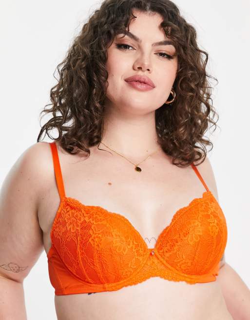 Ann Summers Curve – Planet – Orange spetsbehå i nylonmix med djup urringning – ORANGE, 3 av 4