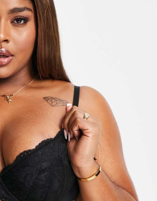 Ann Summers Curve Sexy Lace nylon blend padded plunge bra in black, 3 of 4