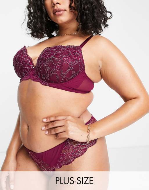 Ann Summers Curve - Sexy Lace Planet - Bordeaux plunge-BH med blonder i nylonblanding - BURGUNDY