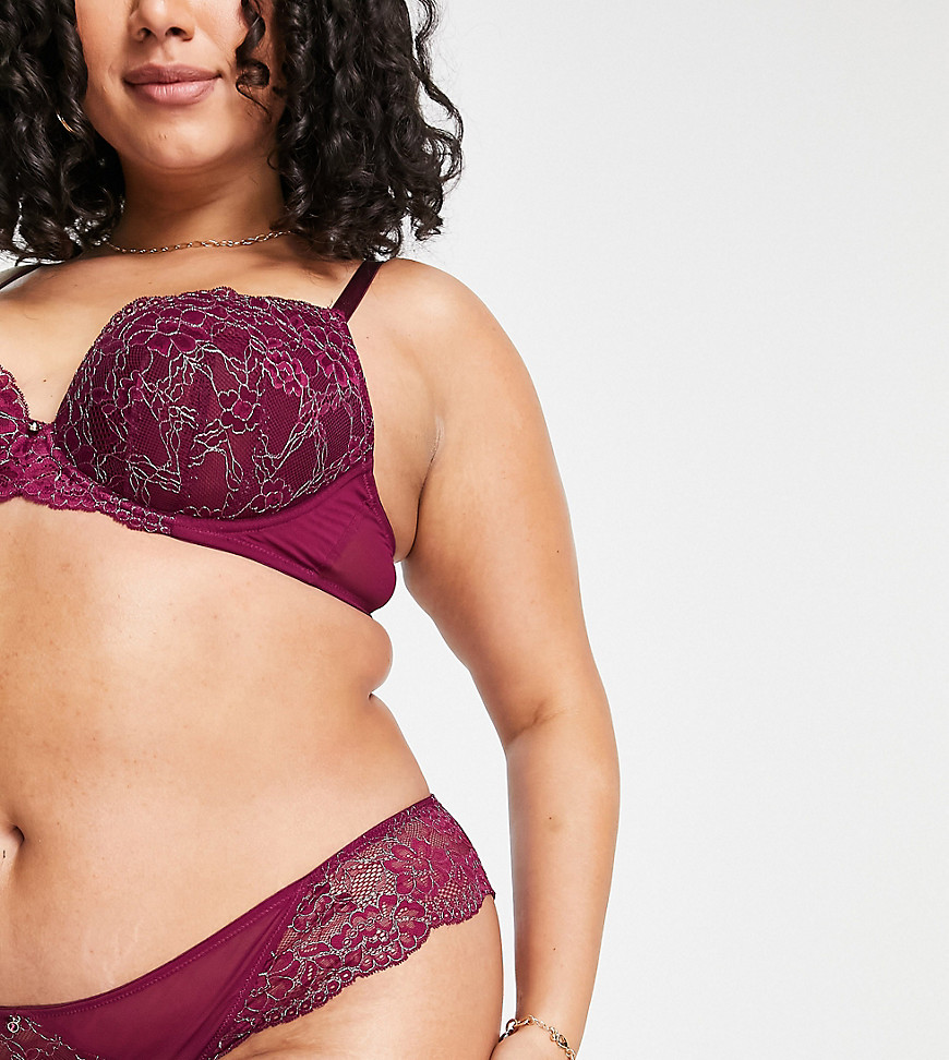 Ann Summers Curve Sexy Lace Planet nylon blend brazilian brief in burgundy - BURGUNDY-Red