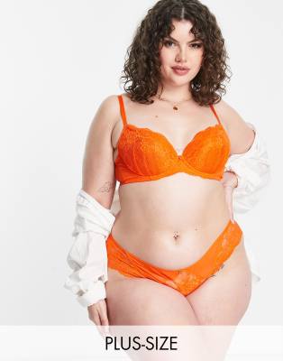 Ann Summers Ann Summers Curve Sexy Lace Planet nylon blend plunge bra in orange - ORANGE