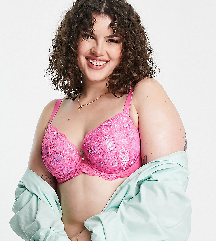 ann summers curve sexy lace planet nylon blend plunge bra in pink and lilac - pink