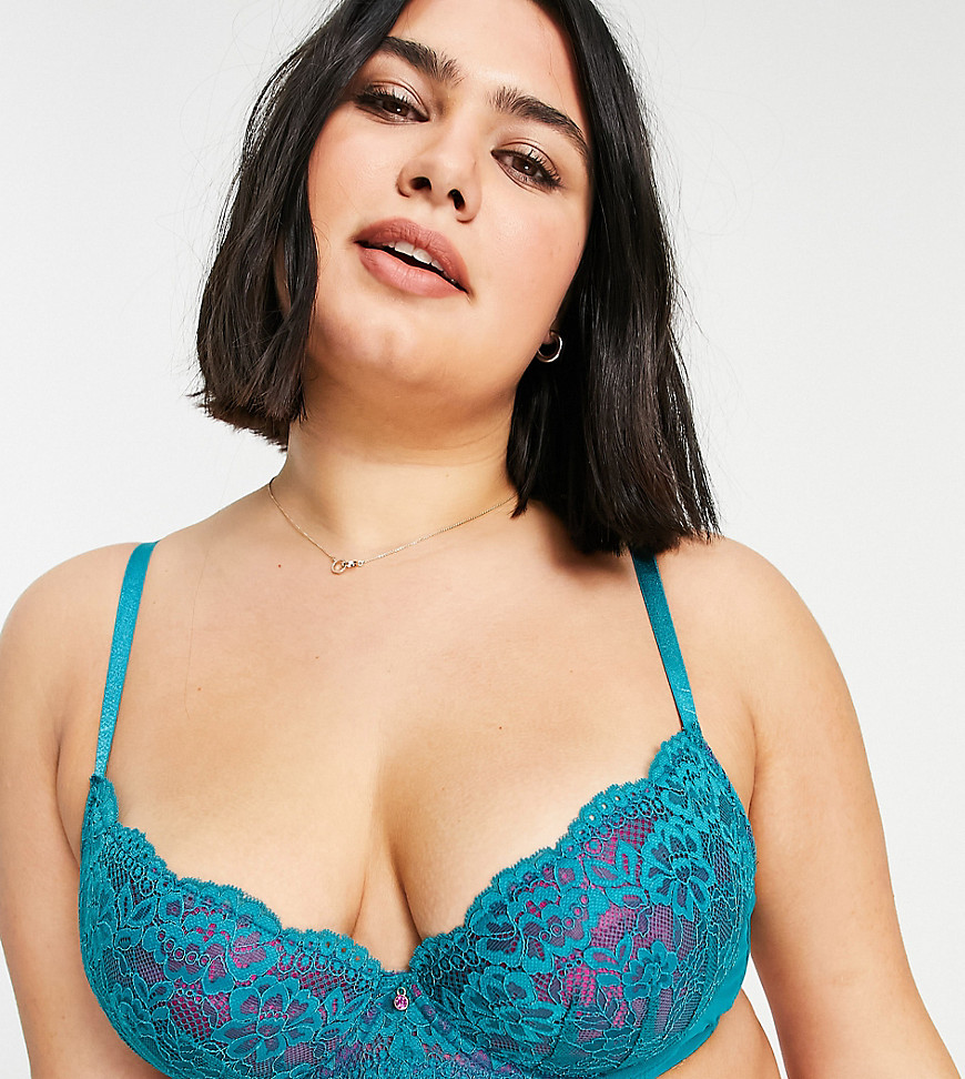 Ann Summers Curve Sexy Lace Planet nylon blend plunge bra in teal and purple – DGREEN