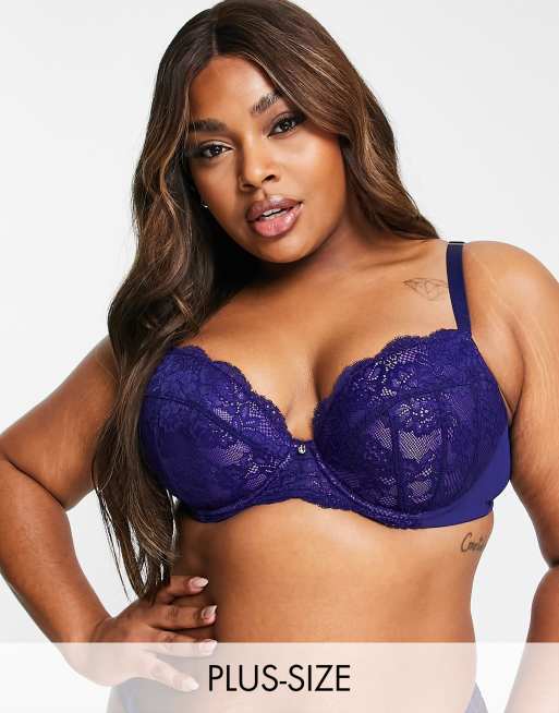 Ann Summers Gardenia Floral Lace And Fishnet Non Padded Plunge Bra in  Purple