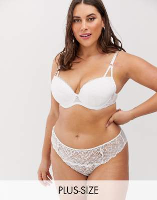 Ann Summers Curve Sexy Lace Planet Nylon Blend Padded Plunge Bra In White -  White