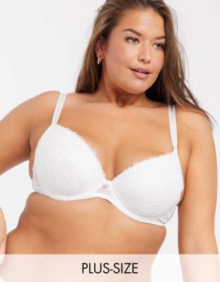 Ann Summers Curve Sexy Lace Planet Nylon Blend Padded Plunge Bra In White - White In White