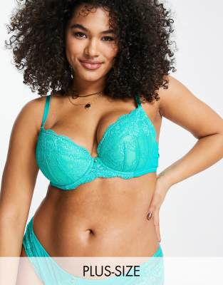 Curve Sexy nylon blend lace plunge bra in green - MGREEN