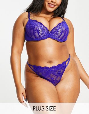 Ann Summers Curve Sexy Lace Planet nylon blend string thong in cobalt and lilac - MBLUE