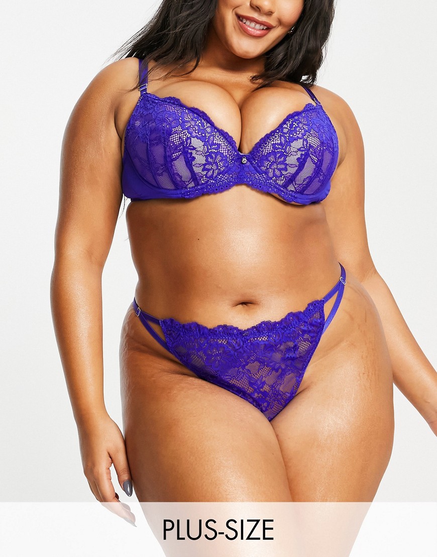 Ann Summers Curve Sexy recycled lace string thong in cobalt and lilac-Blues