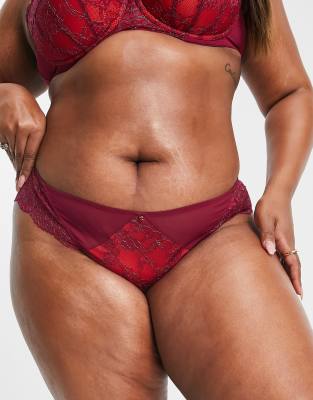 Ann Summers Curve Sexy Sexy Lace Planet brazilian brief with metallic thread detail in burgundy and red