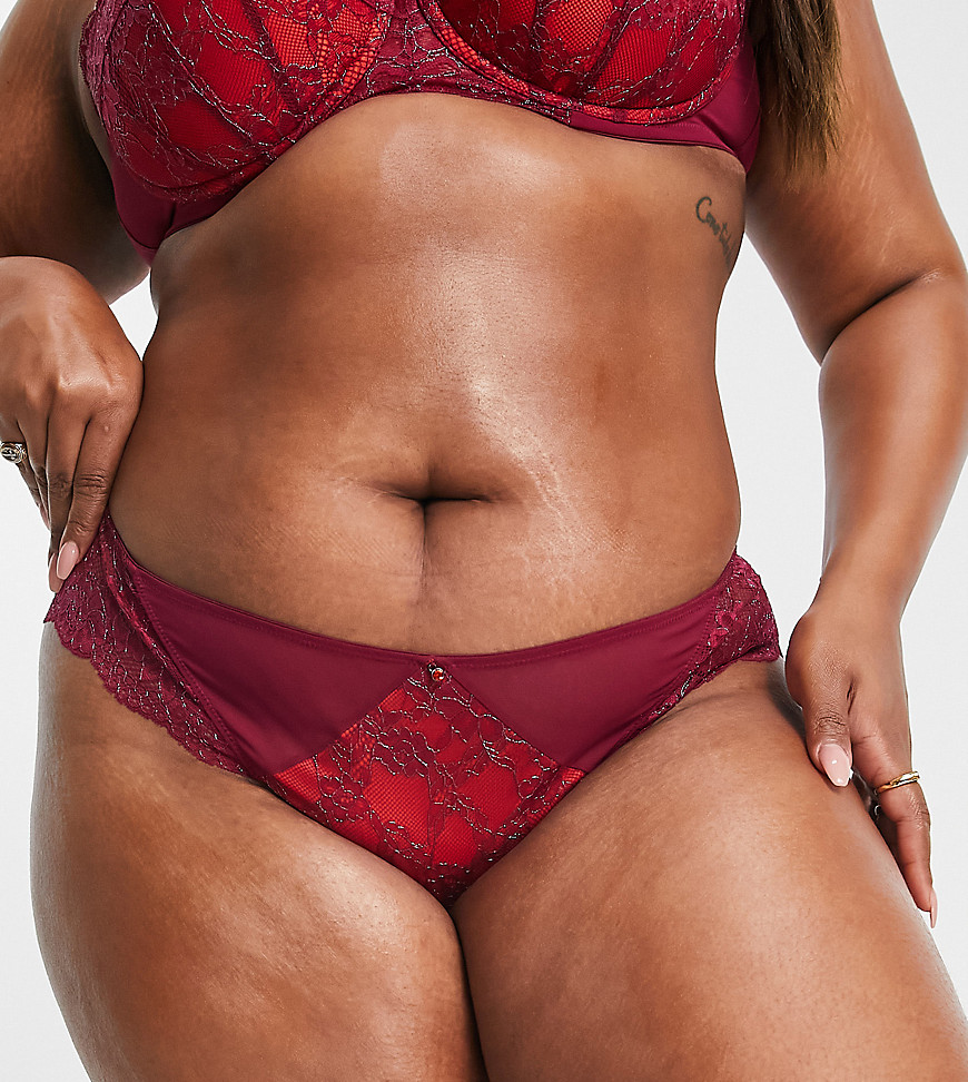 Ann Summers Curve Sexy Sexy Lace Planet brazilian brief with metallic thread detail in burgundy and red