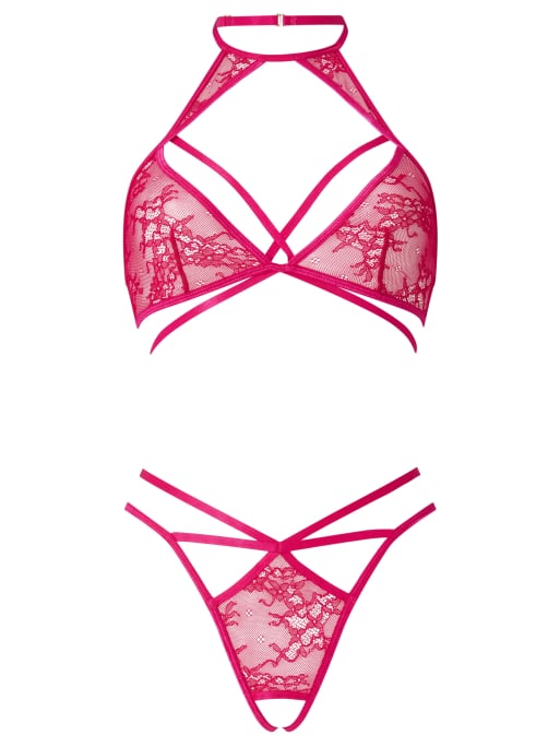 Ann Summers Daring tease lace crotchless lingerie 2 piece set in pink, 4 of 4