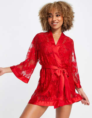 Ann Summers - Dark Hours - Kimono aus transparenter Spitze in Rot