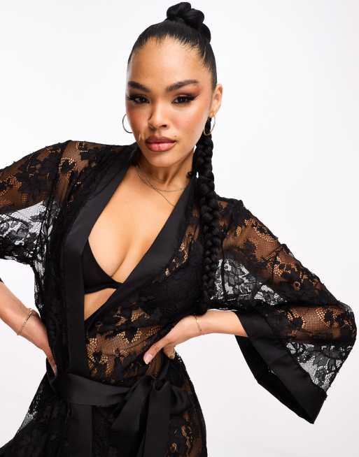 Black lace kimono cardigan hotsell