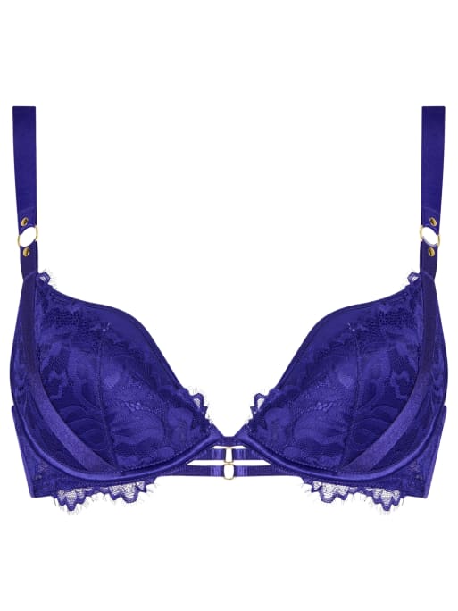 Ann Summers Dark romance satin padded plunge bra in dark blue, 4 of 4