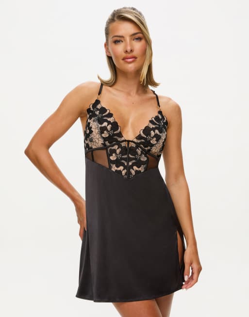 Ann Summers Darkside pu chemise in black