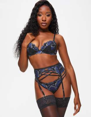 Ann Summers Disruptive glamour padded plunge bra in black/blue