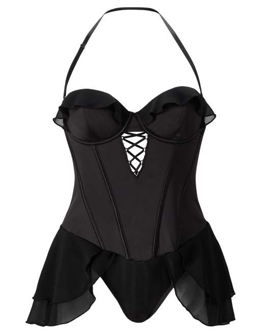 Ann Summers Electra satin padded wired teddy lingerie in black, 2 of 3