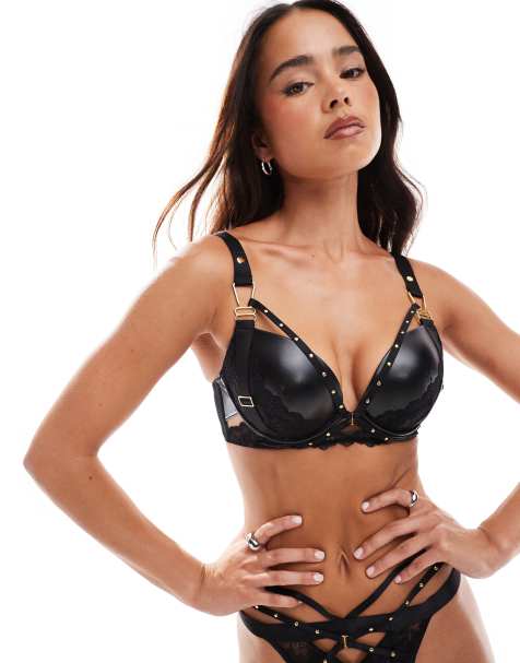 Ann Summers - Eliminating - Sort og vatteret bh i PU med dyb udskæring - view 1