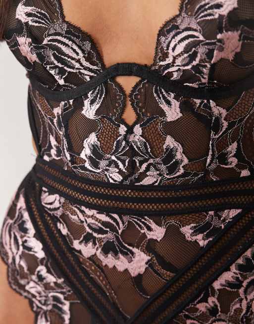 Ann Summers Embracing Lace body i svart och blush pink, 3 av 4