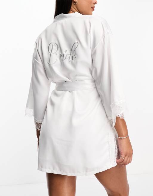 ASOS DESIGN bridal bride satin mini robe in white