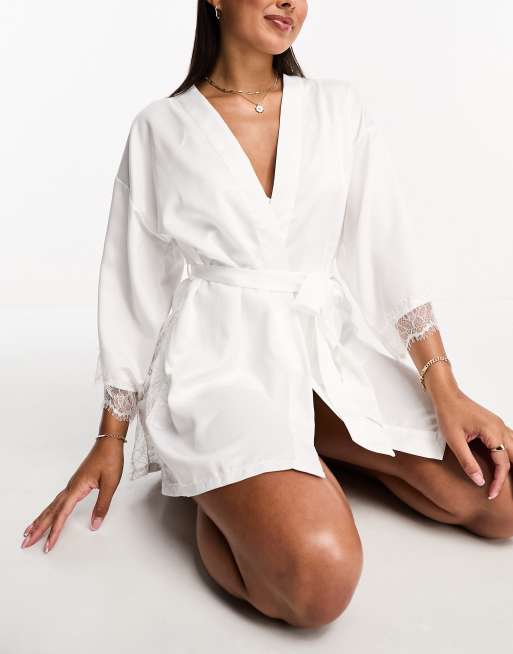 All A Dream Ivory Lace Satin Short Robe