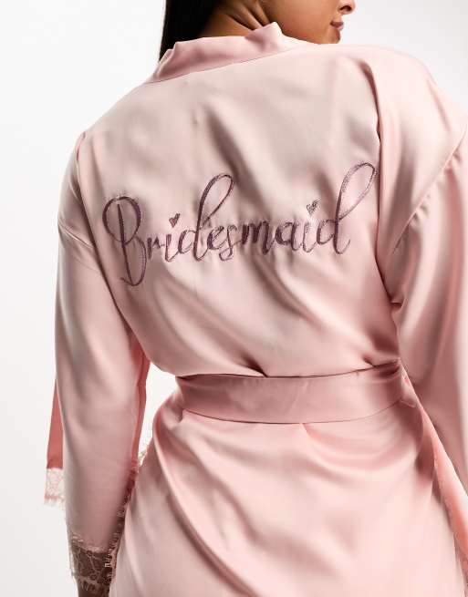 Ann Summers embroidered Bridesmaid satin robe in pink with lace detail