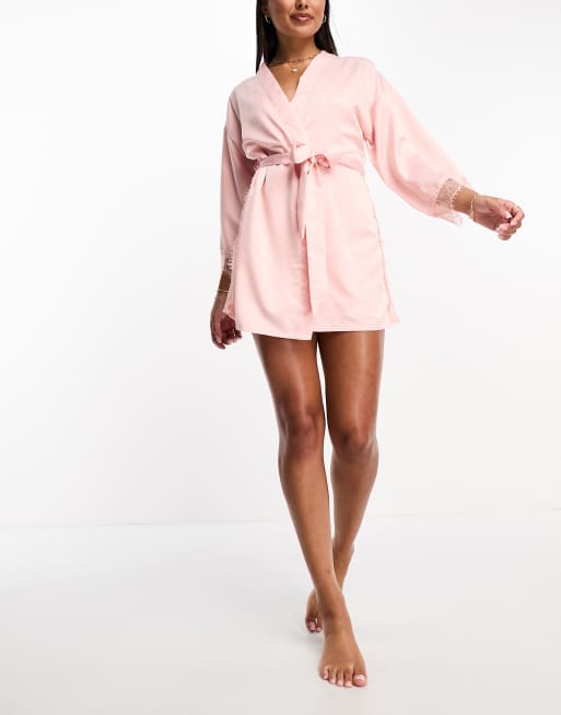 Ann Summers embroidered Bridesmaid satin robe in pink with lace detail