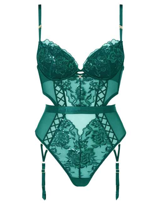 Ann Summers Endless attraction wired lingerie body in dark green, 3 of 3