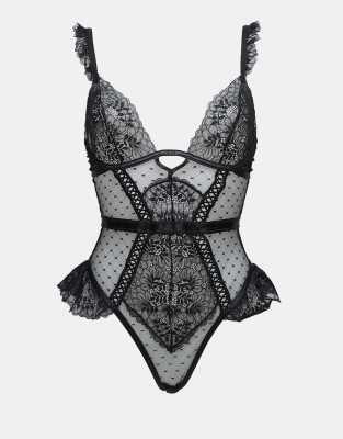 Ann Summers - Entice Me - Body in Schwarz mit umgeschlagenem Detail