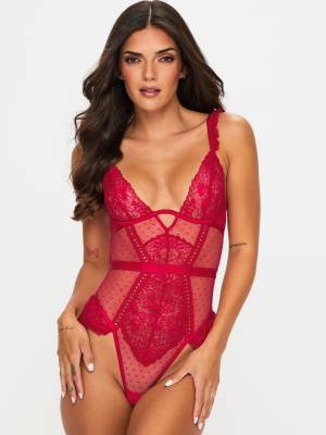 Ann Summers Entice me crotchless teddy in red
