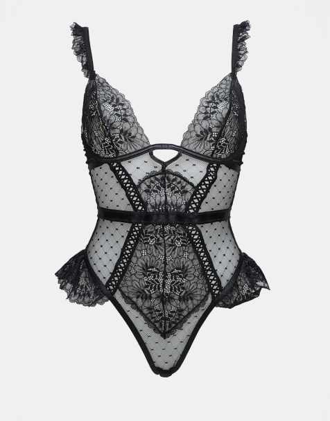 Ann Summers Entice Me Fold Over Teddy Bodysuit in black - BLACK - view 1