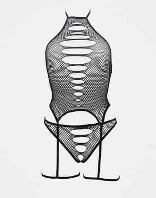 Ann Summers - Enya - Strumpfhalter-Set in Schwarz mit offenem Schritt