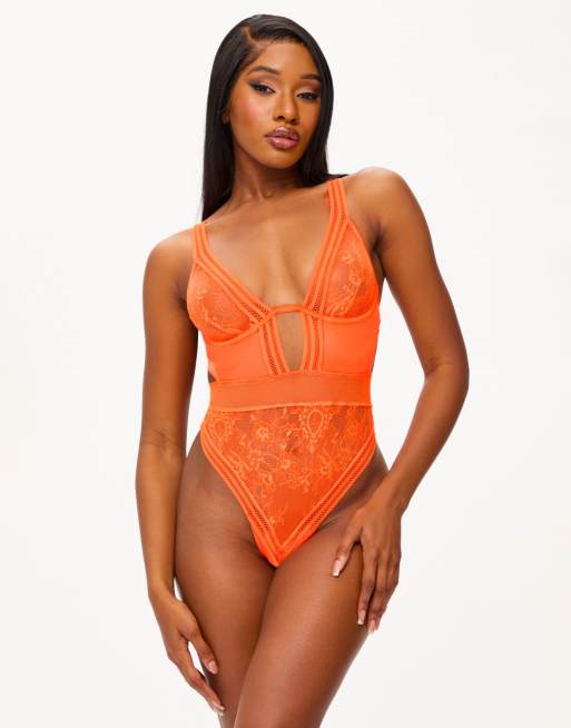 Orange mesh bodysuit on sale