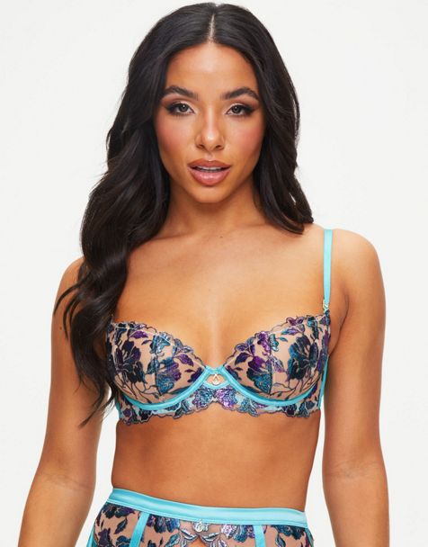 Ann Summers Plunge Bra 40E Blue/Grey Audrina UT667 Underwired Padded New +  Tags - Against Breast Cancer
