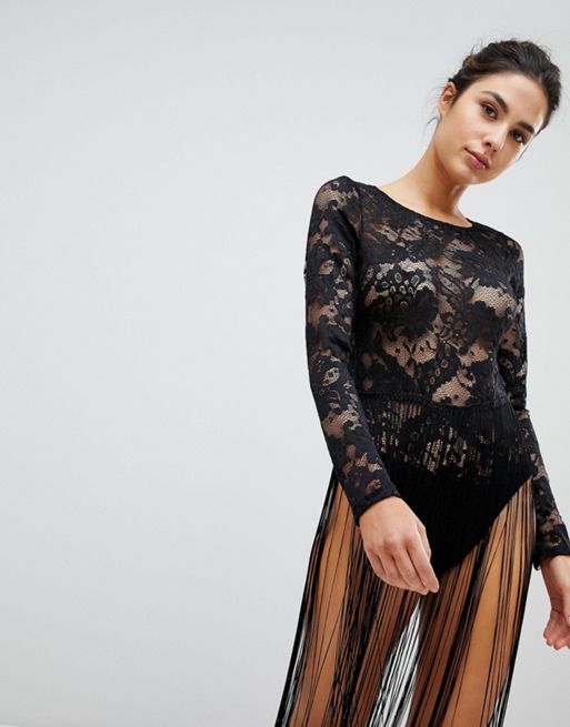 Free People lace paneled bandeau tube top in black