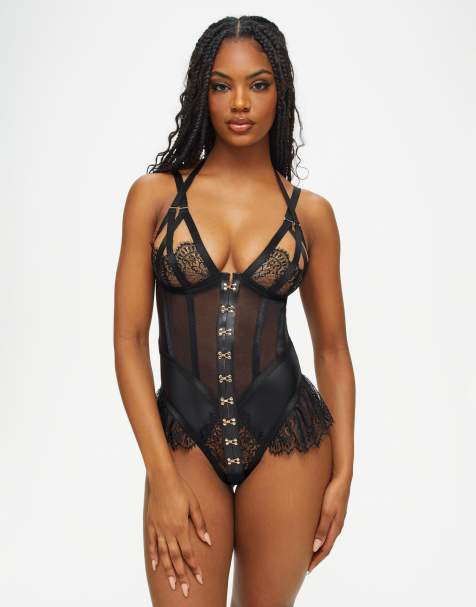 Ann Summers - Exuberant Crotchless Teddy - Sort bundløs bodystocking - view 1