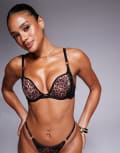 [Ann Summers] Ann Summers Feline Fantasy padded plunge bra in leopard print-Multi 36D MULTI