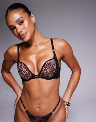 Ann Summers - Feline Fantasy - Wattierter, tief ausgeschnittener BH mit Leopardenmuster-Bunt