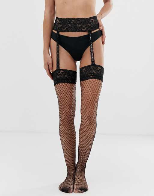 Ann Summers FISHNET STOCKING & SUSPENDER SET - Over-the-knee socks - black  - Zalando.de