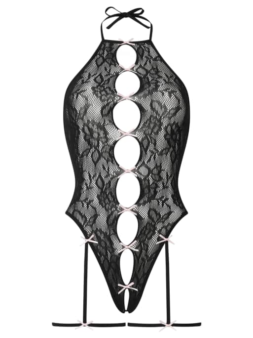 Ann Summers Flirty affair crotchless fishnet lingerie body in black/pink, 2 of 3