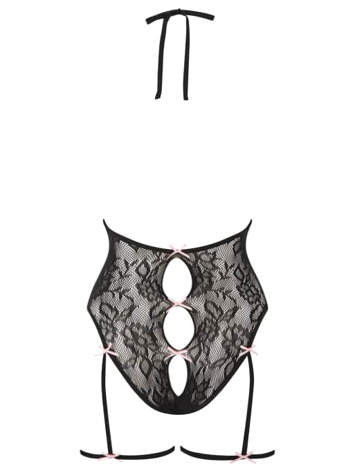 Ann Summers Flirty affair crotchless fishnet lingerie body in black/pink, 3 of 3